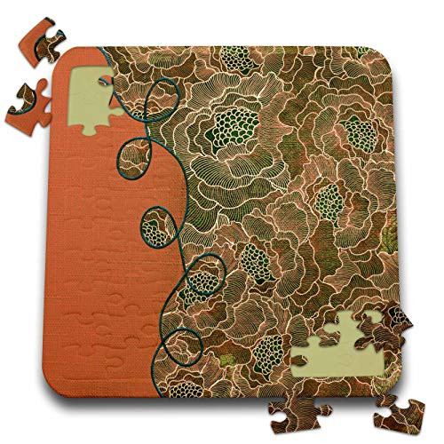 3dRose Beverly Turner Flora Design - Image of Tapestry Flora Deign with Trim, Orange, Brown, Green - 10x10 Inch Puzzle -pzl-325207-2-