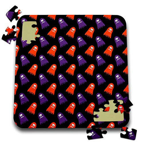 3dRose Anne Marie Baugh - Patterns - Cute Purple and Orange Ghost Pattern - Puzzles -pzl-328153-2-