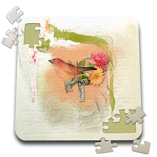 3dRose Image of Soft Abstract Bird Flower Design Orange Pink Green - Puzzles -pzl-335246-2-