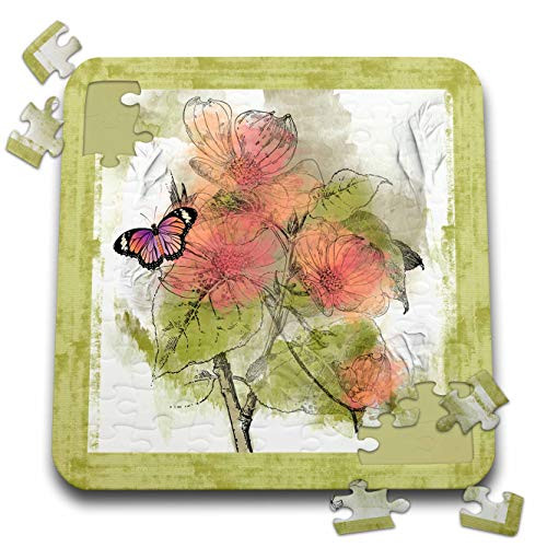 3dRose Image of Big Flowers and Butterfly Orange Green and Black - Puzzles -pzl-335248-2- 3dRose Image of Big Flowers and Butterfly Orange Green and Black - Puzzles -pzl-335248-2-