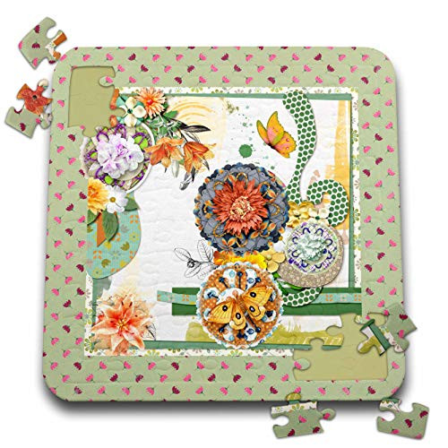 3dRose Image of Flowers and Butterfly Design, Orange, Green, and Yellow - Puzzles -pzl-336131-2- 3dRose Image of Flowers and Butterfly Design, Orange, Green, and Yellow - Puzzles -pzl-336131-2-