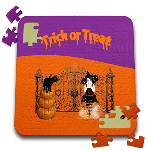 3dRose Image of Black Cat on Pumpkin,Magical Witch, Iron Gate, Orange,... - Puzzles -pzl-336137-2-