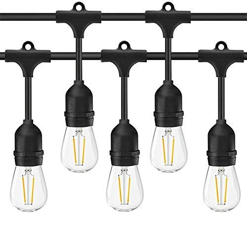 GBATERI 49ft LED Outdoor Filament String Lights Weatherproof Ambience Garden Commercial Hanging Lights String Lighting with 15 Hanging Sockets and Edison Vintage 2W S14 Bulbs Decorative Patio Lights