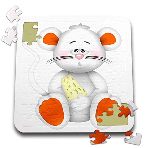 3dRose Cute White and Orange Mouse with Cheese Illustration - Puzzles -pzl-341656-2-