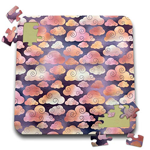 3dRose Pink and Orange Gradient Curly Clouds On A Purple Background Pattern - Puzzles -pzl-342836-2-