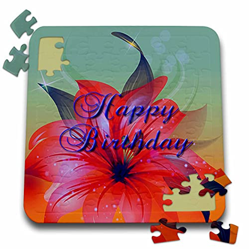 3dRose Happy Birthday Red Orange Flower Spring Green Watercolor, 3DSM - Puzzles -pzl-348656-2-