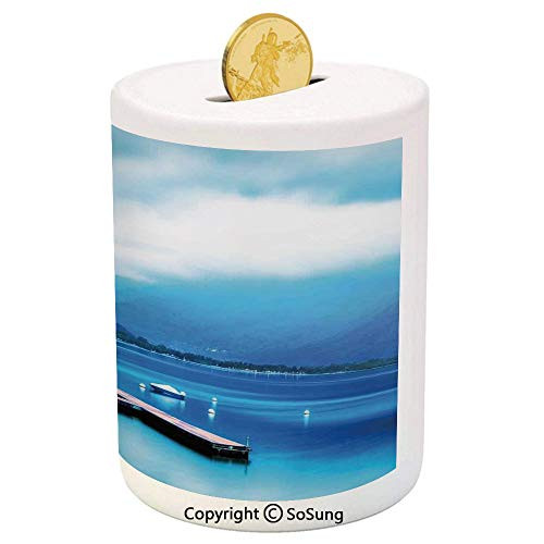 SoSung Scenery House Decor Ceramic Piggy Bank,Italian Village with Harbor and Sail Boats Magical Countryside Rural Photo 3D Printed Ceramic Coin Bank Money Box for Kids and Adults,Blue SoSung Scenery House Decor Ceramic Piggy Bank,Italian Village with Harbor and Sail Boats Magical Countryside Rural Photo 3D Printed Ceramic Coin Bank Money Box for Kids and Adults,Blue