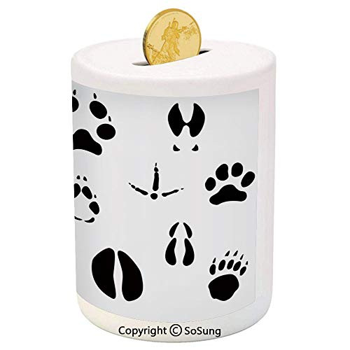 SoSung Hunting Decor Ceramic Piggy Bank,Set of Wildlife Animal Footprints Hooves Claw Silhouettes Ecology Nature Decorative 3D Printed Ceramic Coin Bank Money Box for Kids and Adults,Black and White SoSung Hunting Decor Ceramic Piggy Bank,Set of Wildlife Animal Footprints Hooves Claw Silhouettes Ecology Nature Decorative 3D Printed Ceramic Coin Bank Money Box for Kids and Adults,Black and White