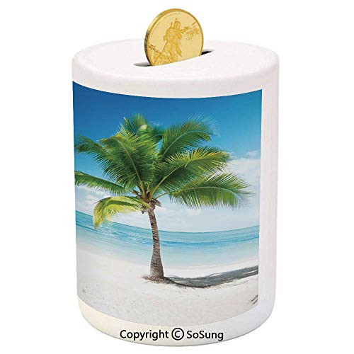 SoSung Landscape Ceramic Piggy Bank,Caribbean Maldives Beach Island Sea Ocean Palm Trees Artwork Print 3D Printed Ceramic Coin Bank Money Box for Kids and Adults,Sky Blue Green and White SoSung Landscape Ceramic Piggy Bank,Caribbean Maldives Beach Island Sea Ocean Palm Trees Artwork Print 3D Printed Ceramic Coin Bank Money Box for Kids and Adults,Sky Blue Green and White