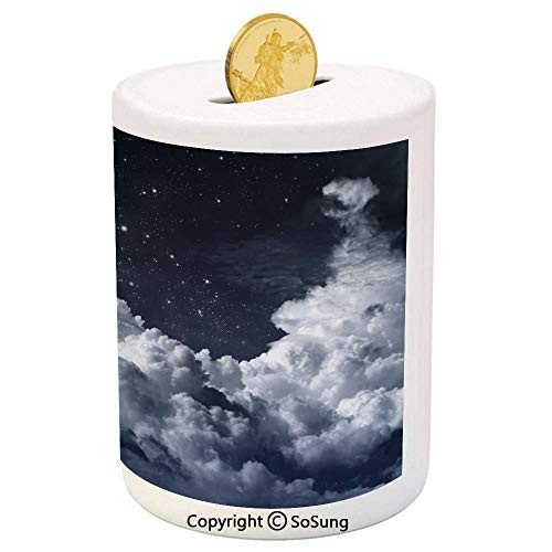 Night Sky Ceramic Piggy Bank,Nocturnal Cloudy Astronomical Sky Space Telescope View of Stars Image Decorative 3D Printed Ceramic Coin Bank Money Box for Kids and Adults,Blue Grey and White Night Sky Ceramic Piggy Bank,Nocturnal Cloudy Astronomical Sky Space Telescope View of Stars Image Decorative 3D Printed Ceramic Coin Bank Money Box for Kids and Adults,Blue Grey and White