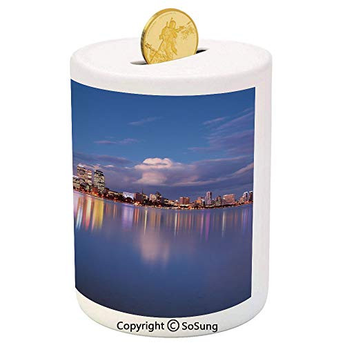 SoSung Modern Ceramic Piggy Bank,Skyline of Perth Western Australia at Night Dramatic Urban Swan River Scenery Decorative 3D Printed Ceramic Coin Bank Money Box for Kids and Adults,Violet Blue Amber SoSung Modern Ceramic Piggy Bank,Skyline of Perth Western Australia at Night Dramatic Urban Swan River Scenery Decorative 3D Printed Ceramic Coin Bank Money Box for Kids and Adults,Violet Blue Amber