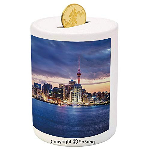 SoSung City Ceramic Piggy Bank,Auckland The Biggest City in New Zealand Waterfront Travel Destination 3D Printed Ceramic Coin Bank Money Box for Kids and Adults,Navy Blue Pale Yellow SoSung City Ceramic Piggy Bank,Auckland The Biggest City in New Zealand Waterfront Travel Destination 3D Printed Ceramic Coin Bank Money Box for Kids and Adults,Navy Blue Pale Yellow