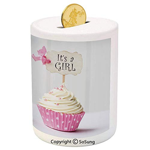 SoSung Gender Reveal Ceramic Piggy Bank,Boy and Girl with Cupcakes Yummy Chocolate Celebration Theme 3D Printed Ceramic Coin Bank Money Box for Kids and Adults,Pale Blue and Pink Cream SoSung Gender Reveal Ceramic Piggy Bank,Boy and Girl with Cupcakes Yummy Chocolate Celebration Theme 3D Printed Ceramic Coin Bank Money Box for Kids and Adults,Pale Blue and Pink Cream