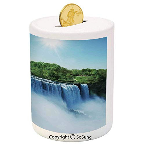 SoSung Waterfall Ceramic Piggy Bank,Majestic Waterfall Flowing Landscape by The Forest Mist Fantastic Photo 3D Printed Ceramic Coin Bank Money Box for Kids and Adults,Blue White Green SoSung Waterfall Ceramic Piggy Bank,Majestic Waterfall Flowing Landscape by The Forest Mist Fantastic Photo 3D Printed Ceramic Coin Bank Money Box for Kids and Adults,Blue White Green