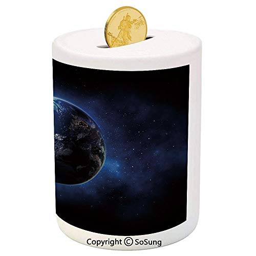 World Ceramic Piggy Bank,Starry Outer Space View with Planet Earth Calm Silent Universe Galaxy Decorative 3D Printed Ceramic Coin Bank Money Box for Kids  and  Adults,Dark Blue Green White World Ceramic Piggy Bank,Starry Outer Space View with Planet Earth Calm Silent Universe Galaxy Decorative 3D Printed Ceramic Coin Bank Money Box for Kids  and  Adults,Dark Blue Green White