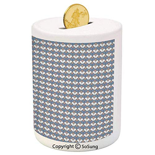 SoSung Geometric Ceramic Piggy Bank,Modern Nested Repeating Diamond Line Pattern with Vertical Lines 3D Printed Ceramic Coin Bank Money Box for Kids and Adults,Slate Blue Dried Rose White SoSung Geometric Ceramic Piggy Bank,Modern Nested Repeating Diamond Line Pattern with Vertical Lines 3D Printed Ceramic Coin Bank Money Box for Kids and Adults,Slate Blue Dried Rose White