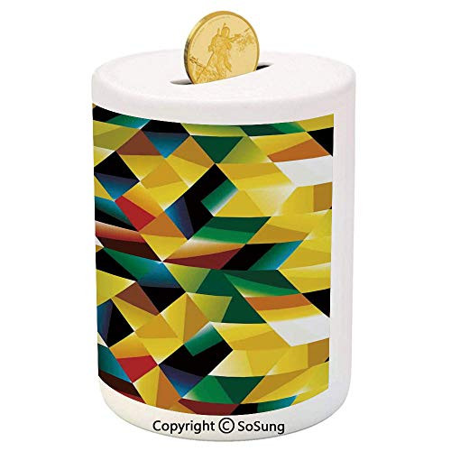 SoSung Modern Art Home Decor Ceramic Piggy Bank,Trippy Dimensional Geometric and Triangles Futuristic Design 3D Printed Ceramic Coin Bank Money Box for Kids and Adults,Yellow Dark Green SoSung Modern Art Home Decor Ceramic Piggy Bank,Trippy Dimensional Geometric and Triangles Futuristic Design 3D Printed Ceramic Coin Bank Money Box for Kids and Adults,Yellow Dark Green