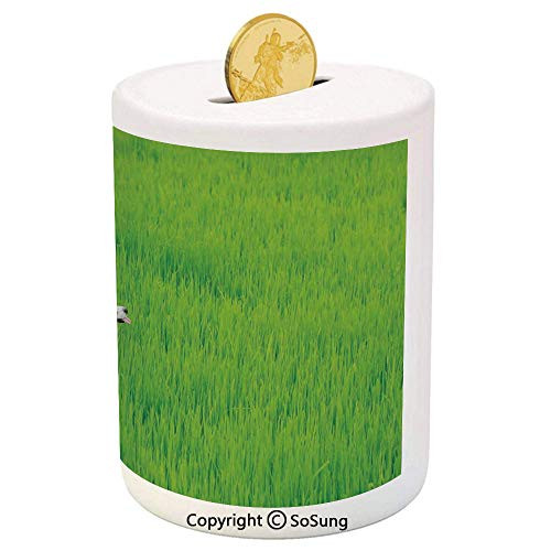 SoSung Nature Ceramic Piggy Bank,Playful Chihuahua Puppy Dog in The Grass Cute Animal Pet Best Friend Picture 3D Printed Ceramic Coin Bank Money Box for Kids  and  Adults,Fern Green Cream SoSung Nature Ceramic Piggy Bank,Playful Chihuahua Puppy Dog in The Grass Cute Animal Pet Best Friend Picture 3D Printed Ceramic Coin Bank Money Box for Kids  and  Adults,Fern Green Cream