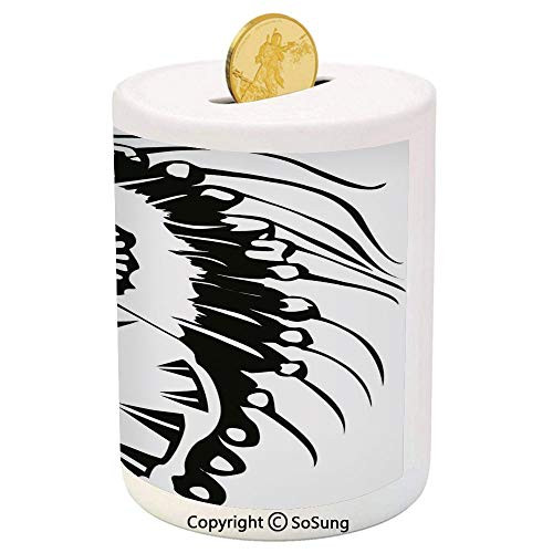 SoSung Tribal Ceramic Piggy Bank,Sketchy Hand Drawn Grunge Style Old Native American Eastern Tribe Chef Image Decorative 3D Printed Ceramic Coin Bank Money Box for Kids and Adults,Black and White SoSung Tribal Ceramic Piggy Bank,Sketchy Hand Drawn Grunge Style Old Native American Eastern Tribe Chef Image Decorative 3D Printed Ceramic Coin Bank Money Box for Kids and Adults,Black and White
