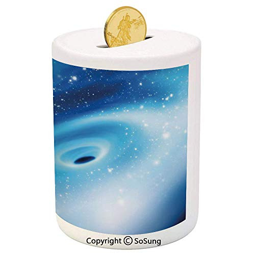 SoSung Constellation Ceramic Piggy Bank,Supermassive Black Hole at The Milky Way Galactic Center Astral Motion 3D Printed Ceramic Coin Bank Money Box for Kids  and  Adults,Aqua Blue White
