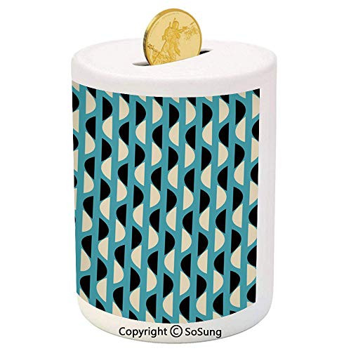 SoSung Geometric Ceramic Piggy Bank,Half Circles with Soft Colors Ornate Geometrical Pattern Art Illustration 3D Printed Ceramic Coin Bank Money Box for Kids and Adults,Blue Cream Black SoSung Geometric Ceramic Piggy Bank,Half Circles with Soft Colors Ornate Geometrical Pattern Art Illustration 3D Printed Ceramic Coin Bank Money Box for Kids and Adults,Blue Cream Black