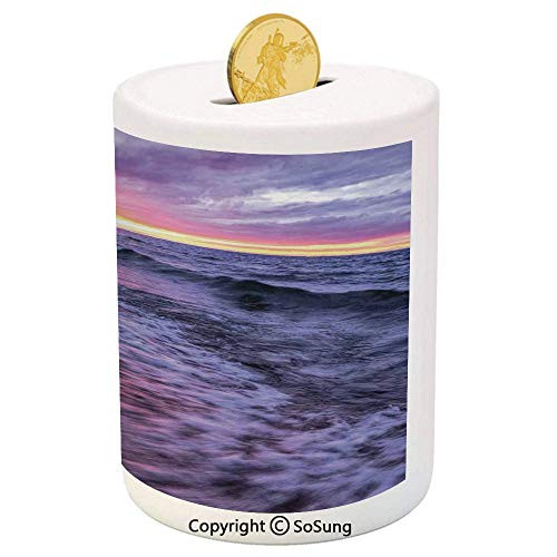 Driftwood Decor Ceramic Piggy Bank,Driftwood Beach Landscape Wavy Sea and Cloudy Sky at Sunset Digital Image 3D Printed Ceramic Coin Bank Money Box for Kids and Adults,Blue Grey Driftwood Decor Ceramic Piggy Bank,Driftwood Beach Landscape Wavy Sea and Cloudy Sky at Sunset Digital Image 3D Printed Ceramic Coin Bank Money Box for Kids and Adults,Blue Grey