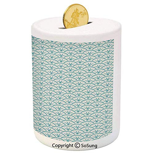 SoSung Japanese Ceramic Piggy Bank,Asian Ethnic Ocean Illustration Curvy Rippled Aqua Bubbly Sun Symbols and Rays 3D Printed Ceramic Coin Bank Money Box for Kids  and  Adults,Sky Blue White SoSung Japanese Ceramic Piggy Bank,Asian Ethnic Ocean Illustration Curvy Rippled Aqua Bubbly Sun Symbols and Rays 3D Printed Ceramic Coin Bank Money Box for Kids  and  Adults,Sky Blue White