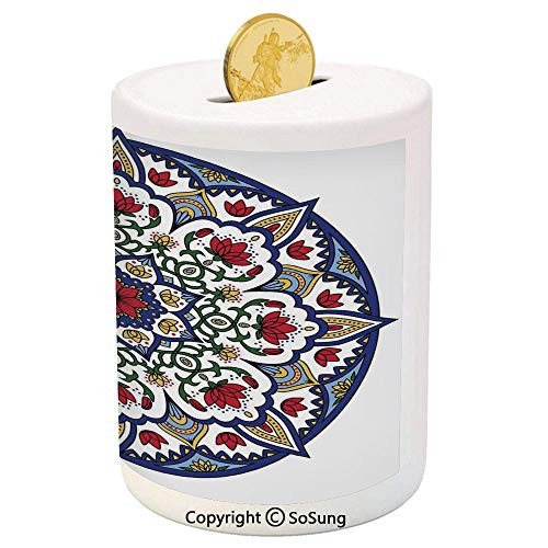 SoSung Moroccan Ceramic Piggy Bank,Asian Ethnic Mandala Flowers Kaleidoscopic Circular Ancient Traditional 3D Printed Ceramic Coin Bank Money Box for Kids and Adults,Blue Ruby Green SoSung Moroccan Ceramic Piggy Bank,Asian Ethnic Mandala Flowers Kaleidoscopic Circular Ancient Traditional 3D Printed Ceramic Coin Bank Money Box for Kids and Adults,Blue Ruby Green