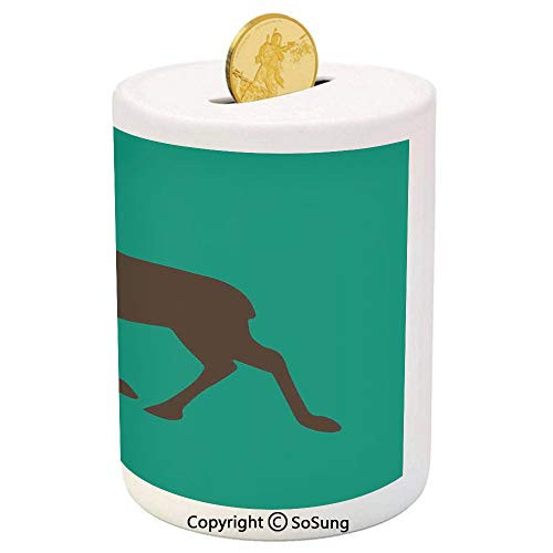 SoSung Moose Ceramic Piggy Bank,Moose with Antlers Illustration Deer Family Cute Creature with Artistic Design 3D Printed Ceramic Coin Bank Money Box for Kids  and  Adults,Sea Green Brown
