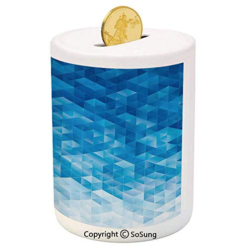 SoSung Geometric Ceramic Piggy Bank,Geometric Gradient Digital Texture with Mosaic Triangle Pattern Pixel Graphic Print 3D Printed Ceramic Coin Bank Money Box for Kids and Adults,Light Blue SoSung Geometric Ceramic Piggy Bank,Geometric Gradient Digital Texture with Mosaic Triangle Pattern Pixel Graphic Print 3D Printed Ceramic Coin Bank Money Box for Kids and Adults,Light Blue