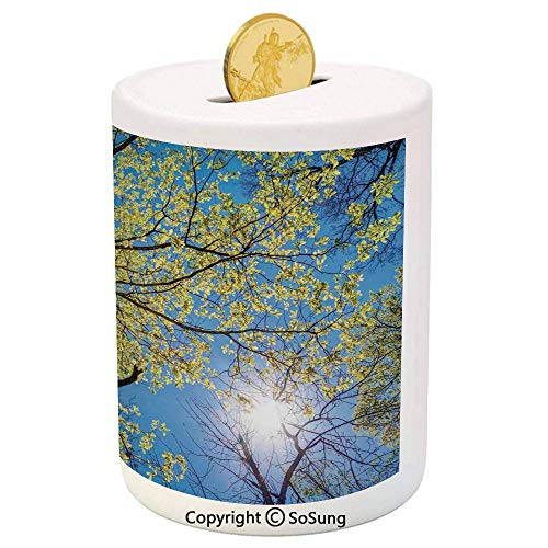 SoSung Forest Home Decor Ceramic Piggy Bank,Tree Branches Pastoral Lumber Wide Flourishing Natural Beauty Eco Backed 3D Printed Ceramic Coin Bank Money Box for Kids and Adults,Green Blue SoSung Forest Home Decor Ceramic Piggy Bank,Tree Branches Pastoral Lumber Wide Flourishing Natural Beauty Eco Backed 3D Printed Ceramic Coin Bank Money Box for Kids and Adults,Green Blue