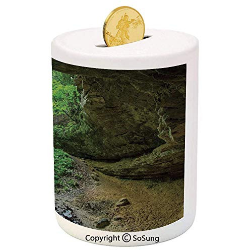 SoSung Nature Ceramic Piggy Bank,Canyon Michigan Caves Memorial Falls in The Forest Eco Foliage Picture 3D Printed Ceramic Coin Bank Money Box for Kids and Adults,Army and Fern Green SoSung Nature Ceramic Piggy Bank,Canyon Michigan Caves Memorial Falls in The Forest Eco Foliage Picture 3D Printed Ceramic Coin Bank Money Box for Kids and Adults,Army and Fern Green