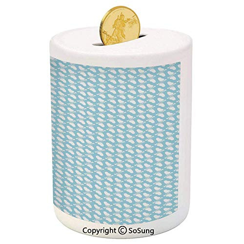 SoSung Baby Ceramic Piggy Bank,Diagonal Footprint Pattern Newborn Children Themed Illustration Happy Moments 3D Printed Ceramic Coin Bank Money Box for Kids and Adults,Pale Blue White SoSung Baby Ceramic Piggy Bank,Diagonal Footprint Pattern Newborn Children Themed Illustration Happy Moments 3D Printed Ceramic Coin Bank Money Box for Kids and Adults,Pale Blue White