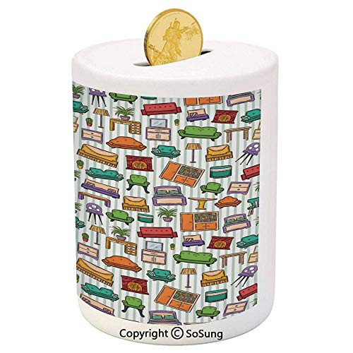 SoSung Doodle Ceramic Piggy Bank,Various Home Interior Elements Armchair Table Mirror Design Elements Doodle Style 3D Printed Ceramic Coin Bank Money Box for Kids and Adults,Multicolor SoSung Doodle Ceramic Piggy Bank,Various Home Interior Elements Armchair Table Mirror Design Elements Doodle Style 3D Printed Ceramic Coin Bank Money Box for Kids and Adults,Multicolor