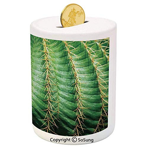 Cactus Decor Ceramic Piggy Bank,Photo of Cactus with Spikes Plant Flower Fruit from Close Zoom Shoot with Spikes 3D Printed Ceramic Coin Bank Money Box for Kids and Adults,Green Cactus Decor Ceramic Piggy Bank,Photo of Cactus with Spikes Plant Flower Fruit from Close Zoom Shoot with Spikes 3D Printed Ceramic Coin Bank Money Box for Kids and Adults,Green
