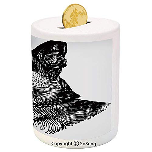 SoSung Animal Ceramic Piggy Bank,Pencil Sketchy Image of Dogs Human Best Friend Guardian Police Animal Artwork 3D Printed Ceramic Coin Bank Money Box for Kids and Adults,Black and White SoSung Animal Ceramic Piggy Bank,Pencil Sketchy Image of Dogs Human Best Friend Guardian Police Animal Artwork 3D Printed Ceramic Coin Bank Money Box for Kids and Adults,Black and White