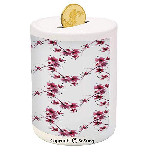 SoSung Asian Decor Ceramic Piggy Bank,Watercolors Petal Flower Oriental Style Ethnic Native Floral Pattern with Twigs Artful Work 3D Printed Ceramic Coin Bank Money Box for Kids and Adults,Red White SoSung Asian Decor Ceramic Piggy Bank,Watercolors Petal Flower Oriental Style Ethnic Native Floral Pattern with Twigs Artful Work 3D Printed Ceramic Coin Bank Money Box for Kids and Adults,Red White