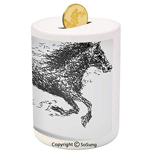 SoSung Modern Ceramic Piggy Bank,Sketchy Futuristic Unusual Patterned Line Combined Animal Horse Figure Image 3D Printed Ceramic Coin Bank Money Box for Kids and Adults,Black and White SoSung Modern Ceramic Piggy Bank,Sketchy Futuristic Unusual Patterned Line Combined Animal Horse Figure Image 3D Printed Ceramic Coin Bank Money Box for Kids and Adults,Black and White