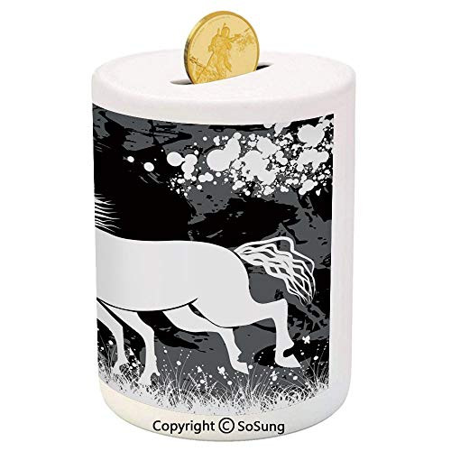SoSung Modern Decor Ceramic Piggy Bank,Antique Roman Time Gladiator Two Race Horses with Paint Marks Image 3D Printed Ceramic Coin Bank Money Box for Kids and Adults,Black White Grey SoSung Modern Decor Ceramic Piggy Bank,Antique Roman Time Gladiator Two Race Horses with Paint Marks Image 3D Printed Ceramic Coin Bank Money Box for Kids and Adults,Black White Grey