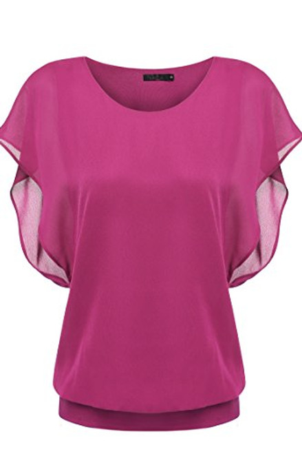 Zeagoo Women's Loose Casual Short Sleeve Chiffon Top T-Shirt Blouse Rose Red