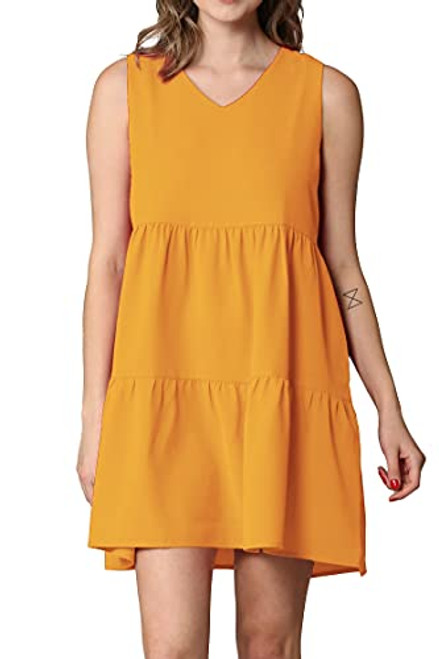 LL WDR2357 Women Sleeveless Tunic Dress V Neck Casual Loose Flowy Swing Shift XXL Mustard LL WDR2357 Women Sleeveless Tunic Dress V Neck Casual Loose Flowy Swing Shift XXL Mustard