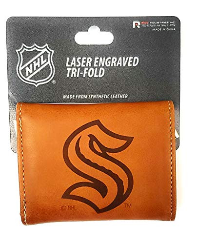 Rico Industries, Inc. Kraken Wallet Brown Synthetic Leather Trifold Embossed Logo Hockey