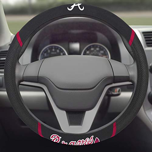 Rico Industries, Inc. Braves Premium Embroidered Black Auto Steering Wheel Cover Baseball
