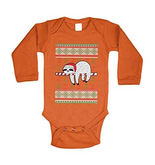 Haase Unlimited Sloth Ugly Christmas Sweater Pattern - Long Sleeve Bodysuit -Orange, 18 Months- Haase Unlimited Sloth Ugly Christmas Sweater Pattern - Long Sleeve Bodysuit -Orange, 18 Months-