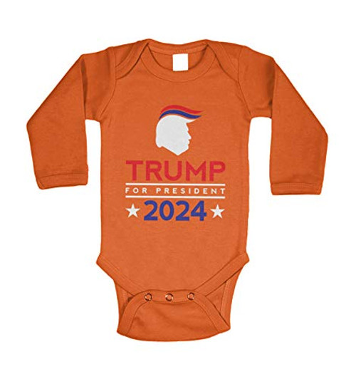 Haase Unlimited Trump for President 2024 - MAGA Make America Great Again Long Sleeve Bodysuit -Orange - Long Sleeve, 6 Months- Haase Unlimited Trump for President 2024 - MAGA Make America Great Again Long Sleeve Bodysuit -Orange - Long Sleeve, 6 Months-