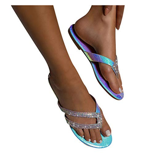 cooki Sandals for Women, Womens Summer Rhinestone Flat Sandals Casual Comfy Travel Beach Shoes Crystal Open Toe Sandals