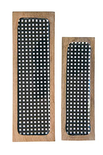 Creative Co-Op Black Gingham Enameled Mango Wood Trays (Set of 2 Sizes)