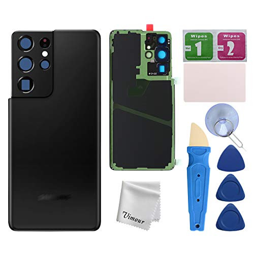 Vimour Back Cover Glass Rear Windows Replacement for Galaxy S21 Ultra 5G G998U All Carriers with Pre-Installed Camera Lens, All The Adhesive and Repair Tool Kits -Phantom Black-