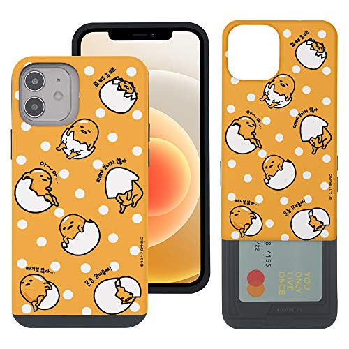 Compatible with iPhone 12 Mini Case -5.4inch- Sanrio Slim Slider Card Slot Dual Layer Holder Bumper Cover - Pattern Gudetama Orange