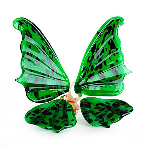 Glass Butterfly Figurine - Handmade Hand Blown Art Glass Insects Animal 4" -green-